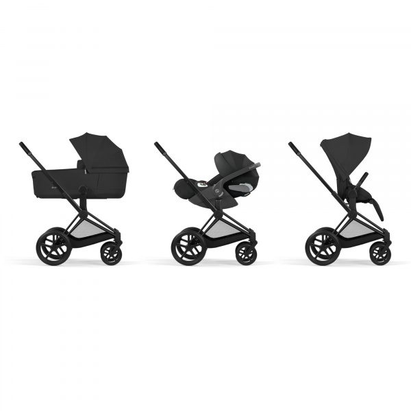 Poussette duo priam 5 avec nacelle pliable châssis matt black sepia black Cybex
