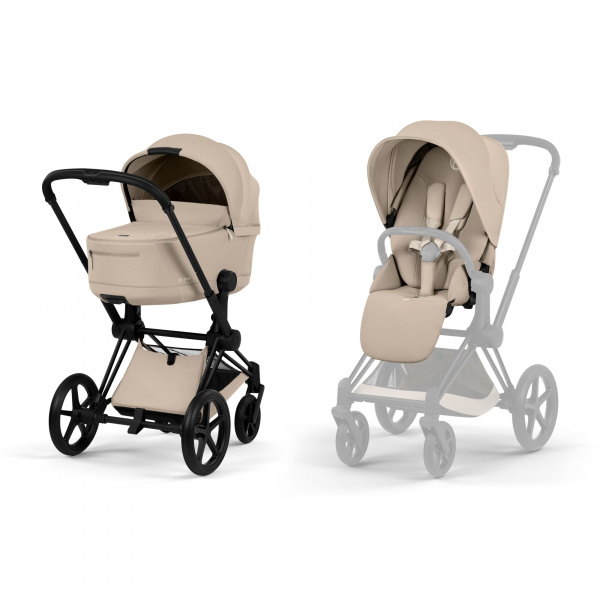 Poussette duo priam 5 avec nacelle pliable châssis matt black cozy beige Cybex