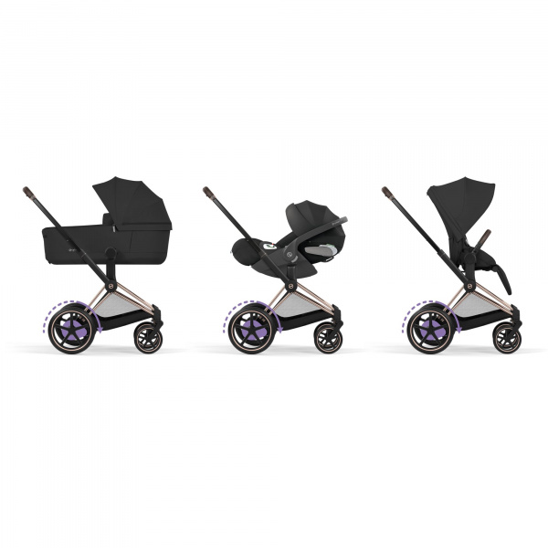 Poussette duo électrique e-priam 3 avec nacelle pliable châssis rosegold sepia black Cybex