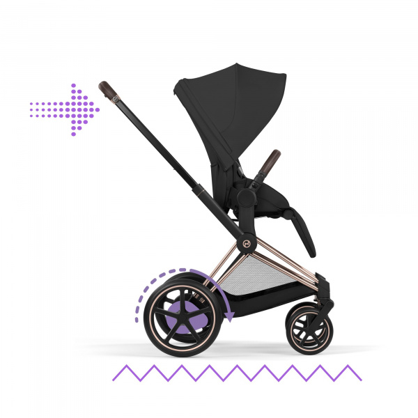 Poussette duo électrique e-priam 3 avec nacelle pliable châssis rosegold sepia black Cybex