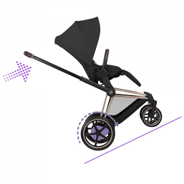 Poussette duo électrique e-priam 3 avec nacelle pliable châssis rosegold sepia black Cybex