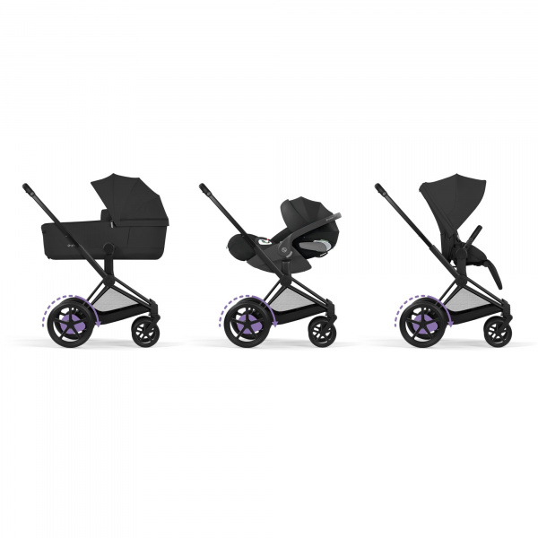 Poussette duo électrique e-priam 3 avec nacelle pliable châssis matt black sepia black Cybex