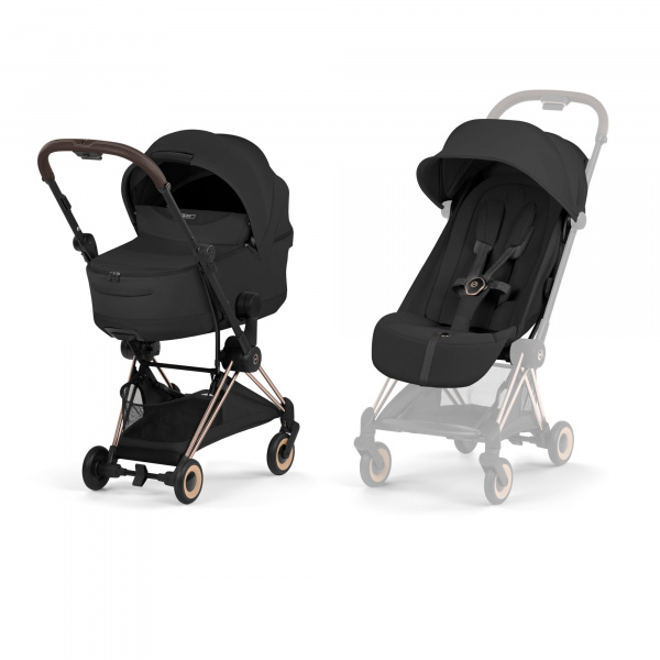 Poussette duo compacte coya 2 avec nacelle pliable châssis rosegold sepia black Cybex
