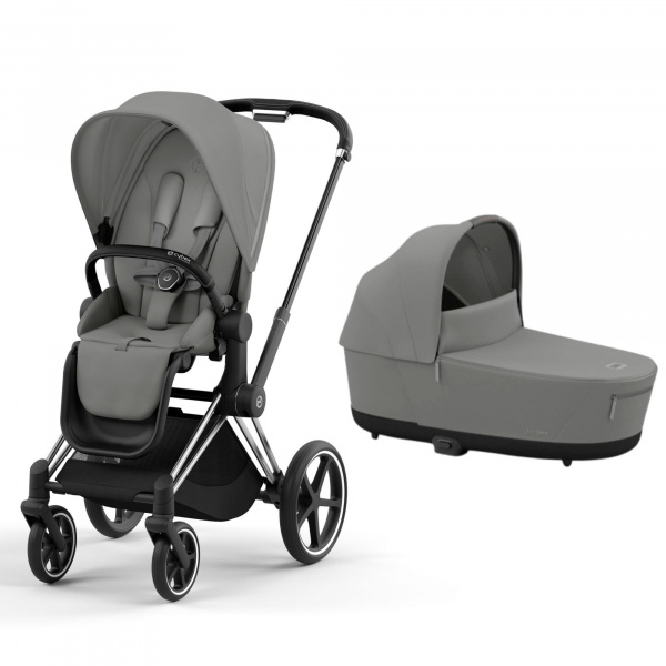 Poussette duo priam 4 sepia black châssis chrome black + nacelle luxe Cybex