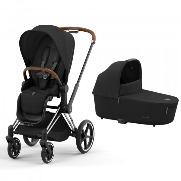 Poussette duo priam 4 sepia black châssis chrome brown + nacelle luxe Cybex
