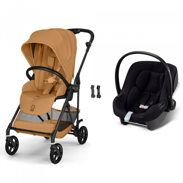 Poussette duo melio carbon 6 cinnamon yellow avec siège auto aton b2 i-size Cybex