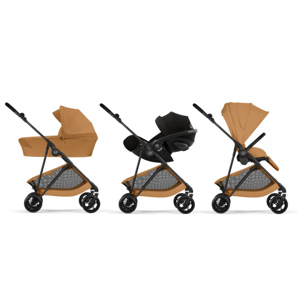 Poussette duo melio carbon 6 cinnamon yellow avec siège auto aton b2 i-size Cybex