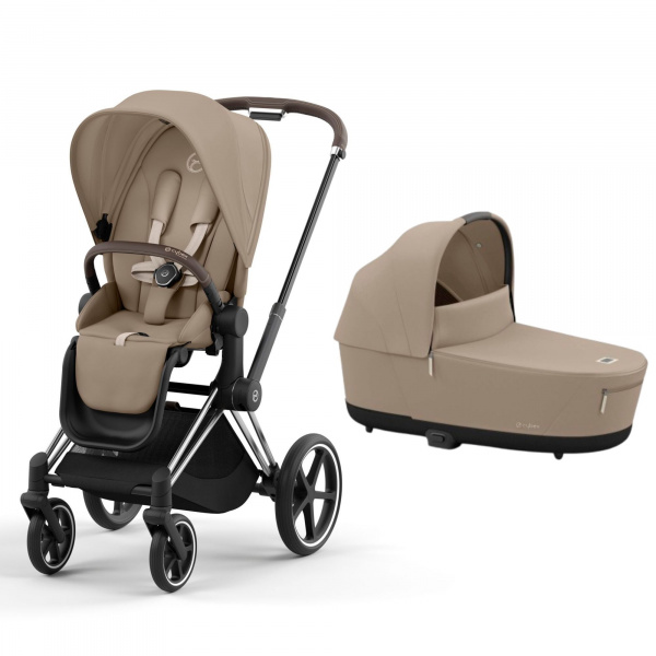 Poussette duo priam 4 sepia black châssis chrome brown + nacelle luxe Cybex