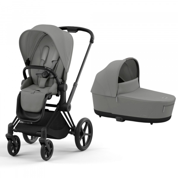 Poussette duo priam 4 mirage grey châssis matt black + nacelle luxe Cybex