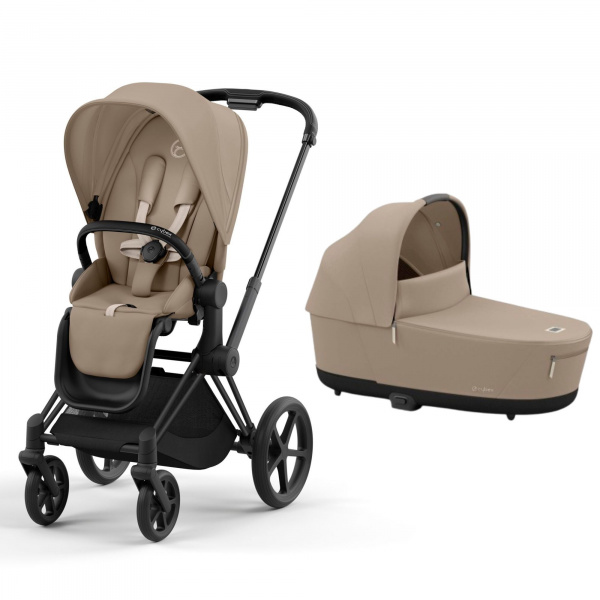 Poussette duo priam 4 cozy beige châssis matt black + nacelle luxe Cybex