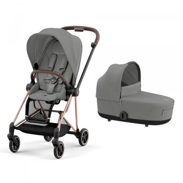 Poussette duo mios 3 sepia black châssis rose gold + nacelle luxe Cybex