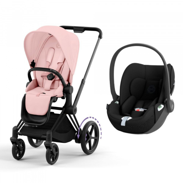 Poussette duo e-priam 2 peach pink châssis matt black + cloud t i-size Cybex