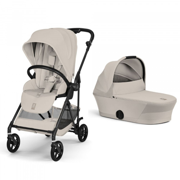 Poussette duo melio carbon 6 dune grey avec nacelle melio cot Cybex