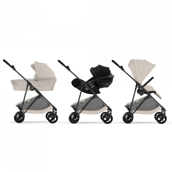 Poussette duo melio carbon 6 dune grey avec nacelle melio cot Cybex
