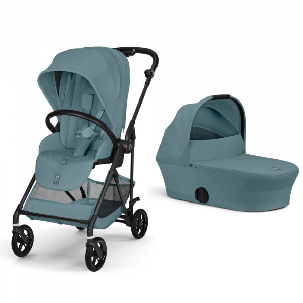 Poussette duo melio carbon 6 stormy blue avec nacelle melio cot Cybex