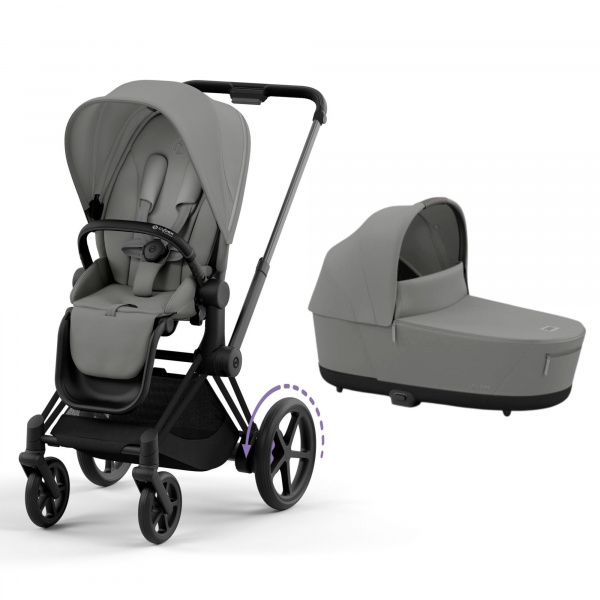 Poussette duo e-priam 2 mirage grey châssis matt black + nacelle luxe Cybex