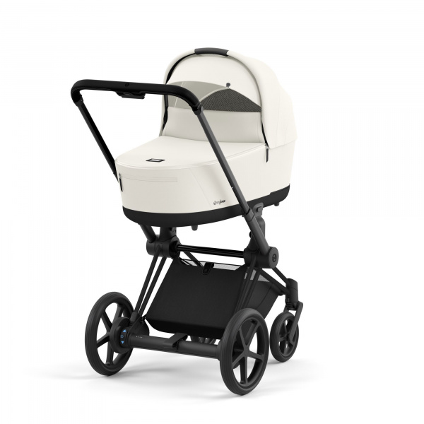 Poussette duo e-priam 2 off white châssis matt black + nacelle luxe Cybex