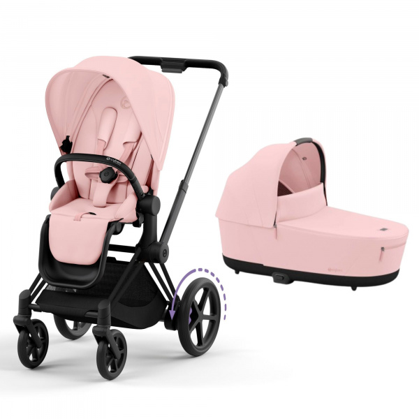 Poussette duo e-priam 2 peach pink châssis matt black + nacelle luxe Cybex