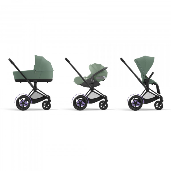 Poussette duo e-priam 2 leaf green châssis matt black + nacelle luxe Cybex