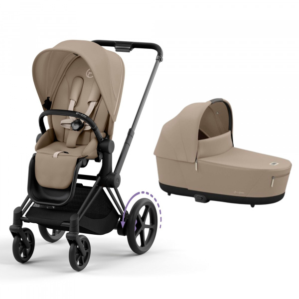 Poussette duo e-priam 2 cozy beige châssis matt black + nacelle luxe Cybex