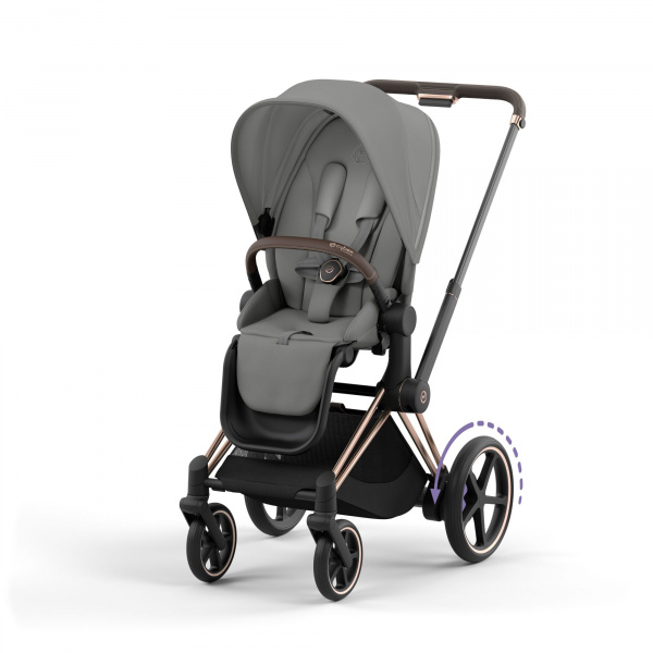 Poussette duo e-priam 2 mirage grey châssis rose gold + cloud t i-size Cybex