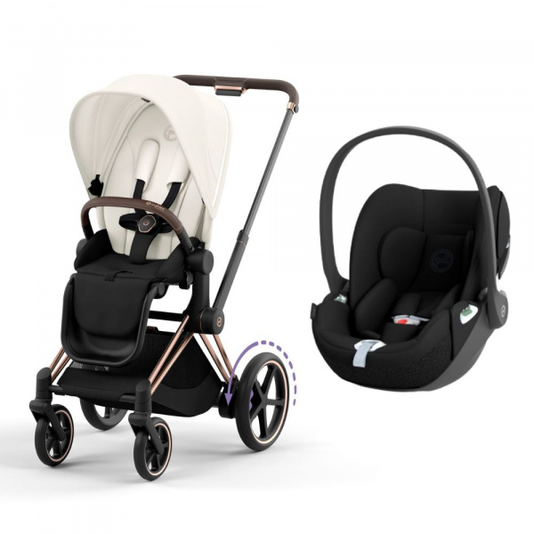 Poussette duo e-priam 2 off white châssis rose gold + cloud t i-size Cybex