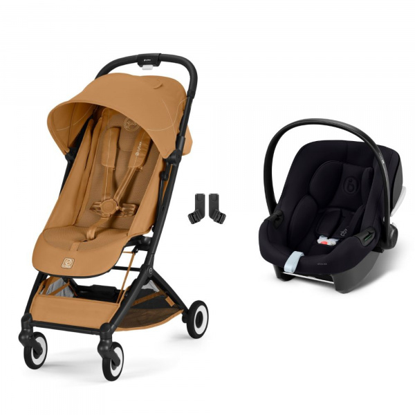 Poussette duo orfeo 3 compacte cinnamon yellow avec siège auto aton b2 i-size Cybex