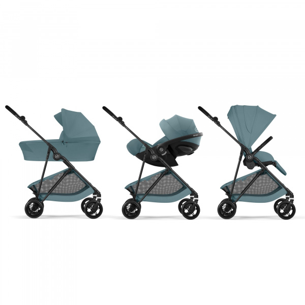 Poussette duo melio carbon 6 stormy blue avec siège auto aton b2 i-size Cybex