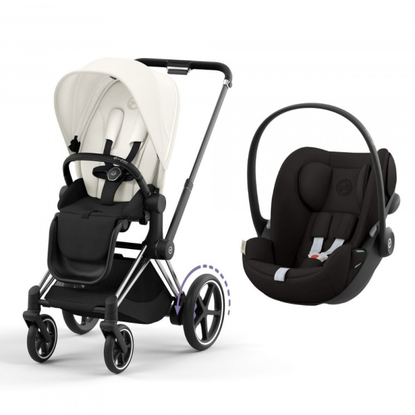 Poussette duo e-priam 2 off white châssis chrome black + cloud g i-size Cybex