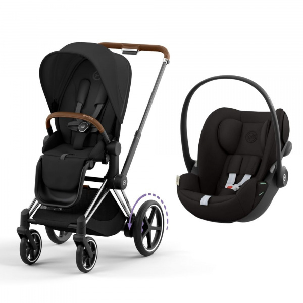 Poussette duo e-priam 2 sepia black châssis chrome brown + cloud g i-size Cybex