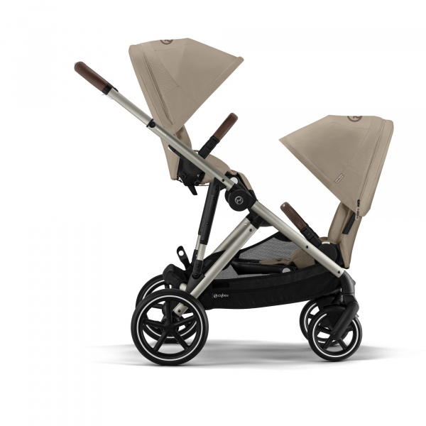 Poussette double e-gazelle s almond beige châssis taupe Cybex