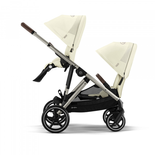 Poussette double e-gazelle s seashell beige châssis taupe Cybex