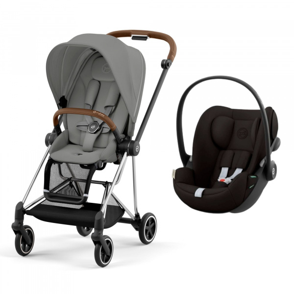 Poussette duo mios 3 mirage grey châssis chrome brown + cloud g i-size Cybex
