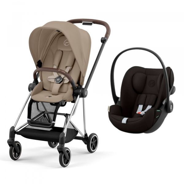 Poussette duo mios 3 cozy beige châssis chrome brown + cloud g i-size Cybex
