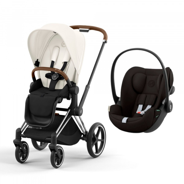 Poussette duo priam 4 off white châssis chrome brown + siège auto cloud g i-size Cybex