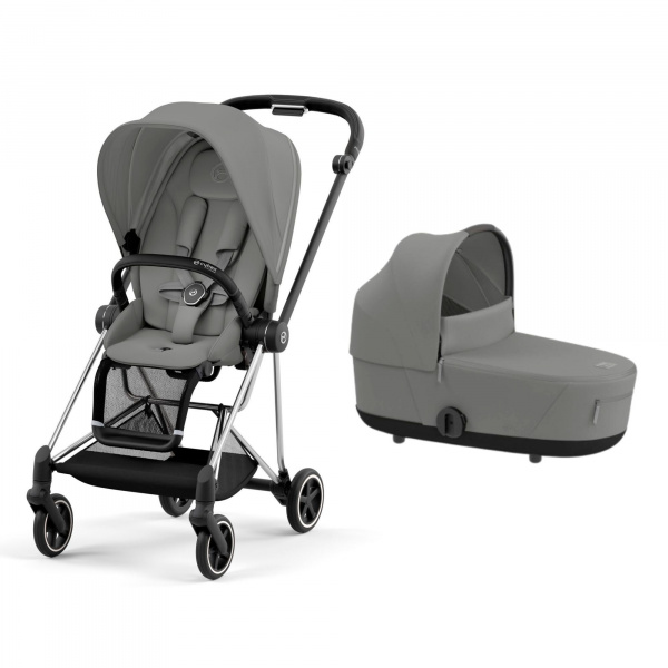 Poussette duo mios 3 mirage grey châssis chrome black + nacelle luxe Cybex