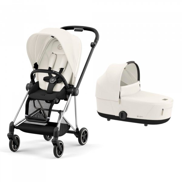 Poussette duo mios 3 off white châssis chrome black + nacelle luxe Cybex