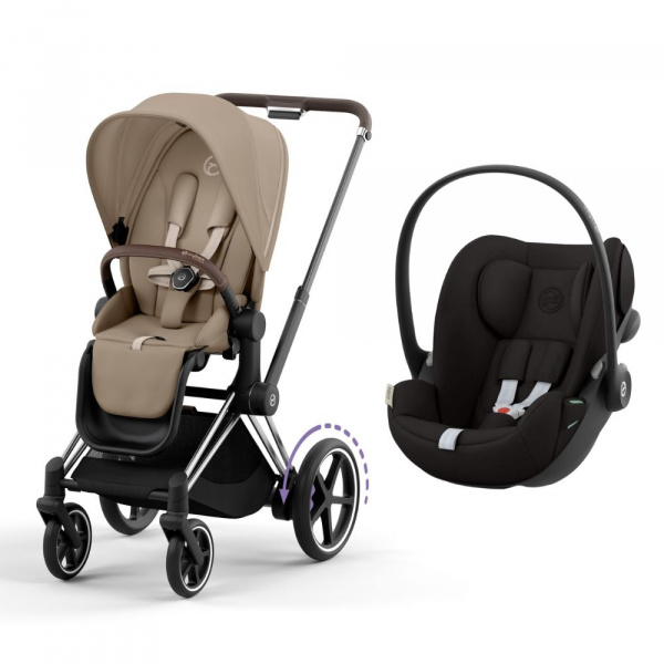 Poussette duo e-priam 2 cozy beige châssis chrome brown + cloud g i-size Cybex