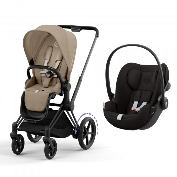 Poussette duo e-priam 2 cozy beige châssis matt black + cloud g i-size Cybex