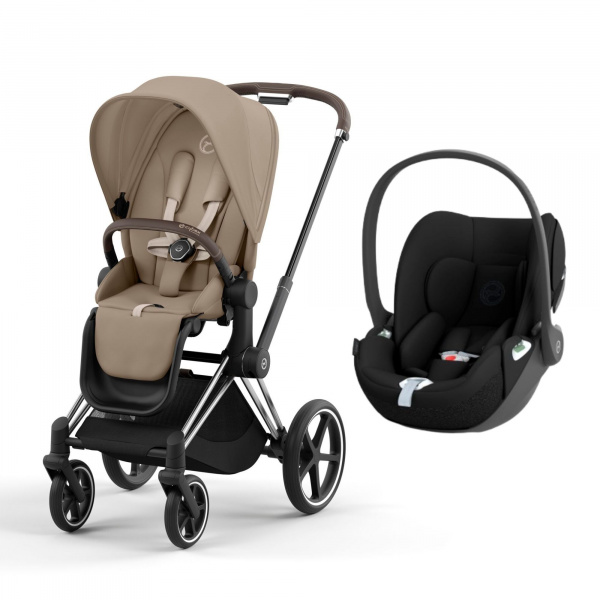 Poussette duo priam 4 sepia black châssis chrome brown + siège auto cloud t i-size Cybex