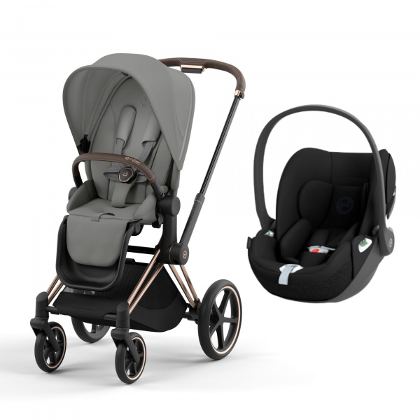Poussette duo priam 4 mirage grey châssis rose gold + siège auto cloud t i-size Cybex