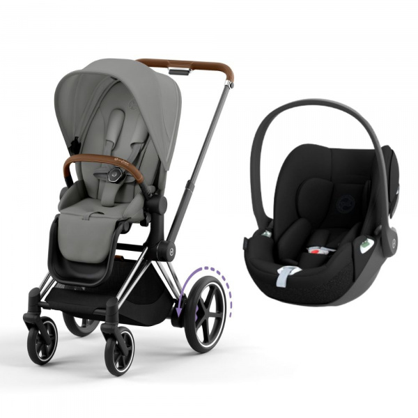 Poussette duo e-priam 2 mirage grey châssis chrome brown + cloud t i-size Cybex