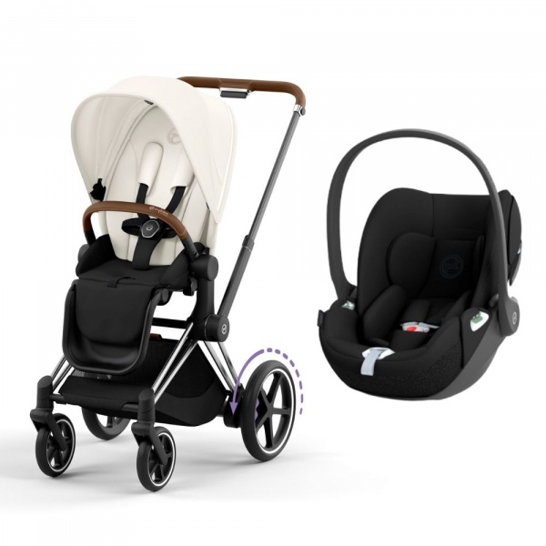 Poussette duo e-priam 2 off white châssis chrome brown + cloud t i-size Cybex