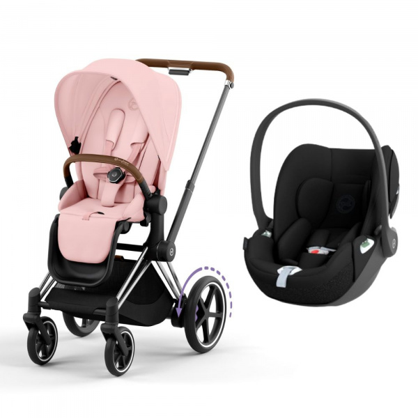 Poussette duo e-priam 2 peach pink châssis chrome brown + cloud t i-size Cybex