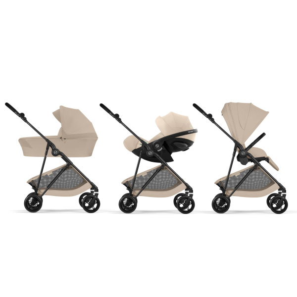 Poussette trio melio carbon 6 almond beige avec siège auto cloud g3 i-size et nacelle Cybex