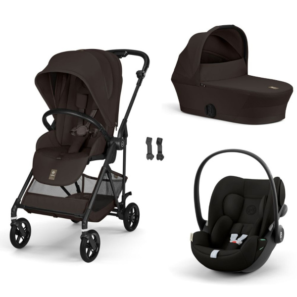 Poussette trio melio carbon 6 chocolate brown avec siège auto cloud g i-size et nacelle Cybex