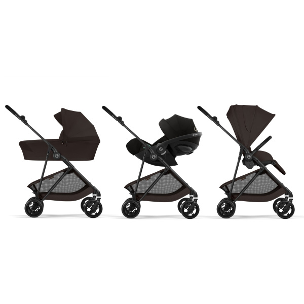 Poussette trio melio carbon 6 chocolate brown avec siège auto cloud g i-size et nacelle Cybex