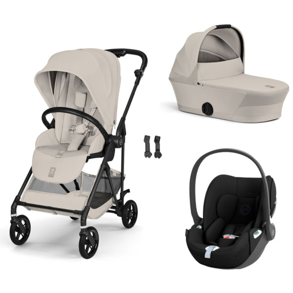 Poussette trio melio carbon 6 dune grey avec siège auto cloud t i-size et nacelle Cybex