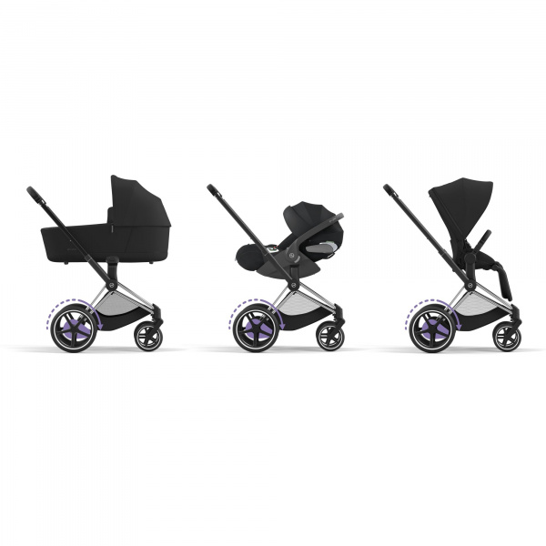 Poussette trio e-priam 2 leaf green châssis chrome black + cloud g i-size + nacelle Cybex