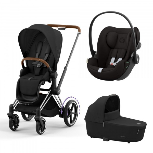 Poussette trio e-priam 2 sepia black châssis chrome brown + cloud g i-size + nacelle Cybex
